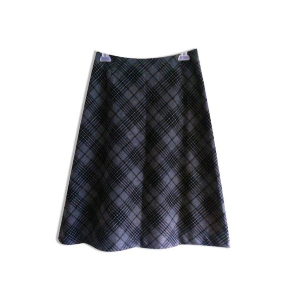 Dark Academia Gray Wool Blend Plaid A-line Skirt - Picture 1 of 4